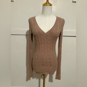 American Eagle Outfitters Tan V-Neck Sweater